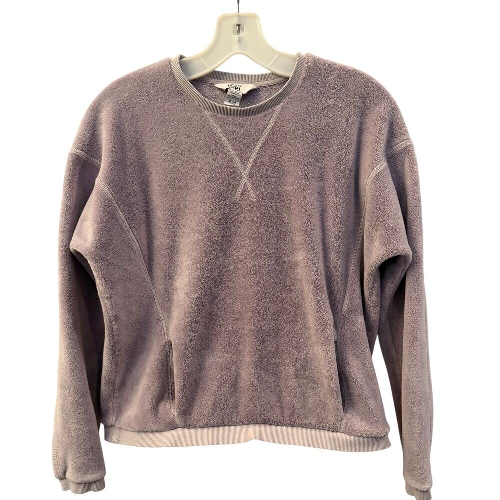 Athleta Girl Purple Fleece Crewneck Pullove Girls XL/14 r Athleisure w/Pockets